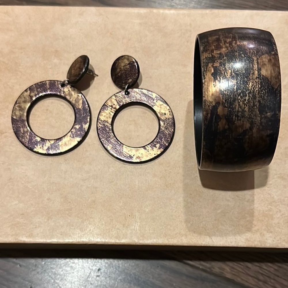 Gold and Black Statement Earrings and a Bangle Set